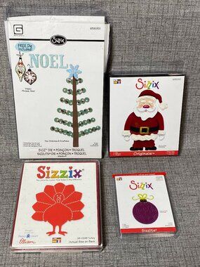NEW Sizzix BigZ Die Christmas Tree & Noel 656951 Bundle Santa Turkey 4pc Lot NOS